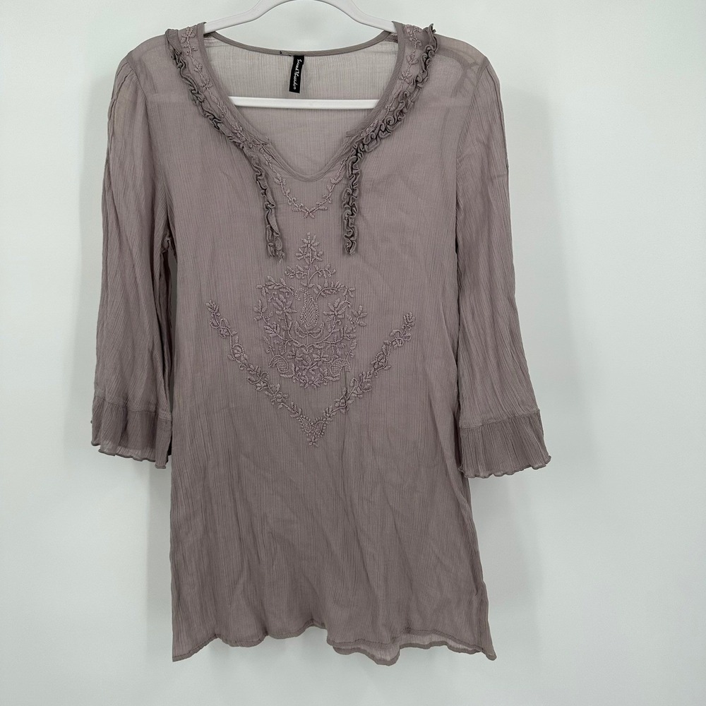 Sacred Threads Womens Boho Fairy Top Size S Festival Gauzy Romantic Peasant